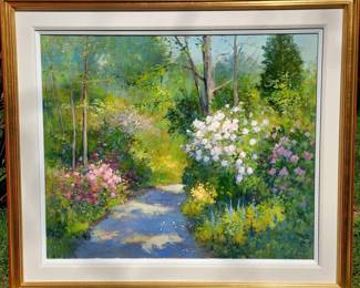 ORIGINAL Renowned Local Artist Pete Beckmann Beautifully Framed & Matted Acrylic Garden Landscape Image 36”x30”!