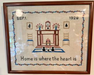 Antique Framed Embroidered "Home is Where the Heart Is" Picture!