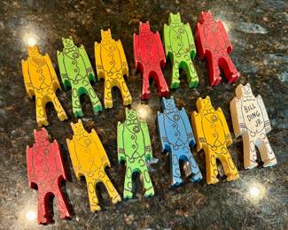 Vtg. Bill Ding Jr Wooden Clown Building Blocks Set of 12