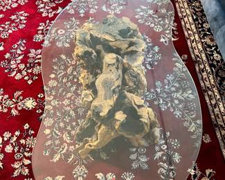 Here is a top-down picture of the coffee table, base, and rug.