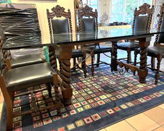 This is a better look at the table's base, with the twisted wood legs.