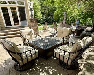 Cast Aluminum Fire Table with Set of 4 Chairs