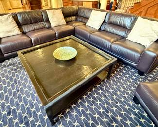 Family Room Featuring: Chateaux D'Ax Leather Sectional, Loveseat and Chair/Ottoman from Macy's Furniture in Oak Brook