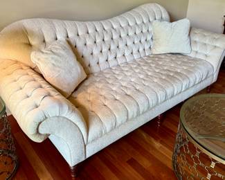Z Gallerie Tufted Sofa and 2 Modern Wingback Chairs with Coffee Table and Lamp