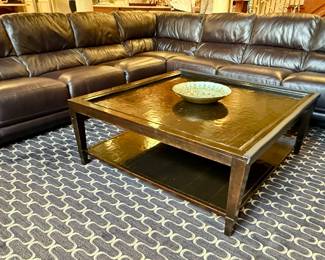 Family Room Featuring: Chateaux D'Ax Leather Sectional, Loveseat and Chair/Ottoman from Macy's Furniture in Oak Brook