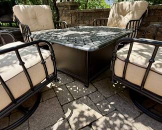 Cast Aluminum Fire Table with Set of 4 Chairs