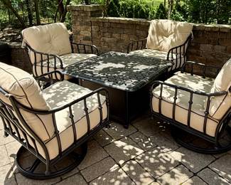 Cast Aluminum Fire Table with Set of 4 Chairs