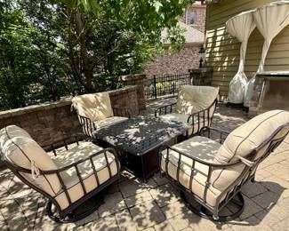 Cast Aluminum Fire Table with Set of 4 Chairs