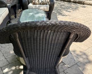 6 Pc Outdoor Wicker Seating Group with a Loveseat, 2 Matching Chairs and Ottomans and Coffee Table with Cushions by Sunbrella.