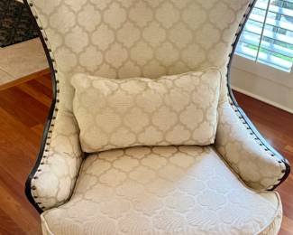 Z Gallerie Tufted Sofa and 2 Modern Wingback Chairs with Coffee Table and Lamp