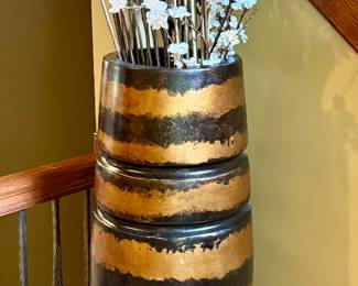49" Tall Vase with Silk Flowers and Branches with Brown and Gold Glaze. Very Cool!