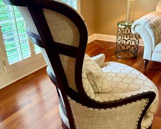 Z Gallerie Tufted Sofa and 2 Modern Wingback Chairs with Coffee Table and Lamp
