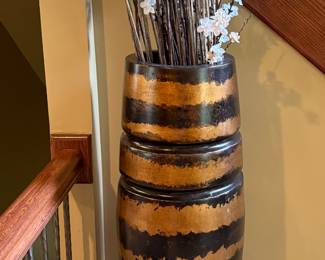 49" Tall Vase with Silk Flowers and Branches with Brown and Gold Glaze. Very Cool!