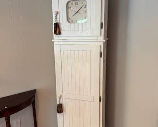 Farmhouse Style Tall Lacquered Case Clock Wine Cabinet (15"D x 24"W x 81"H)