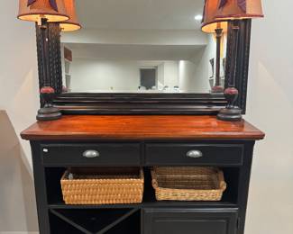 Wooden Buffet (47"W x 40"H x 17"D) with Black Metal Mirror (50"W x 40"H)