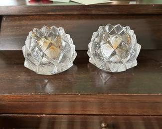 2 Orrefors Glass Ice Votive Candle Holder Firefly Artichoke Sweden 