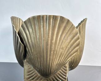 Brass Shell Flower Pot | Maison Jansen style brass shell flower pot/cachepot. - h. 9 x dia. 10.5 in