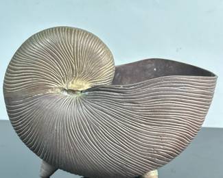 Brass Nautilus Shell-Shaped Planter | Vintage (1950's) heavy brass planter in the shape of a nautilus shell. - h. 7.5 x w. 5.5 x l. 10 in