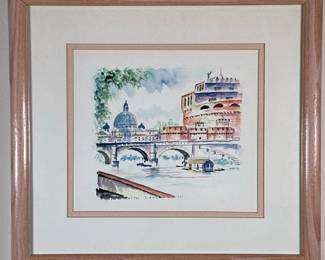 After Fausto Battelli (1934-2018) Lithograph - "Castel" | Cityscape lithograph of the Tiber River in front of St. Peter's Basilica in Vatican City, Rome entitled "Roma Castel Sant'Angelo" . Lithograph (reproduction)
Framed (wooden frame) and matted
Not signed - h. 12 x w. 13 in (Frame)