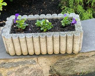 Concrete Planter #4 | Large concrete rectangular-shaped outdoor planter with scalloped edges. Plants included. - h. 7.5 x w. 12 x l. 24 in