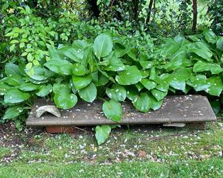 Stone Garden Decor - Bench Topper | Outdoor stone garden decor, fashioned from the top seat of a stone bench. - h. 7 x w. 14 x l. 48 in