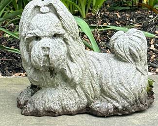 Stone Shih Tzu Dog Statue | Outdoor stone shih tzu dog statue for garden decor or door stopper. - h. 8 x w. 6 x l. 10 in