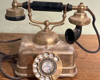 Victorian Style Rotary Telephone | Vintage French (Victorian) style copper and brass rotary/automatic dial telephone (Model DO-8; Made in Japan).