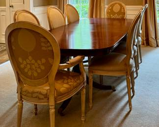 Double Pedestal Dining Table & 8 Upholstered Chairs