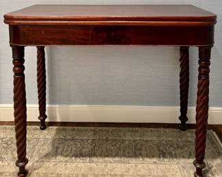 Antique Federal Mahogany Game Table with Barley Twist Legs