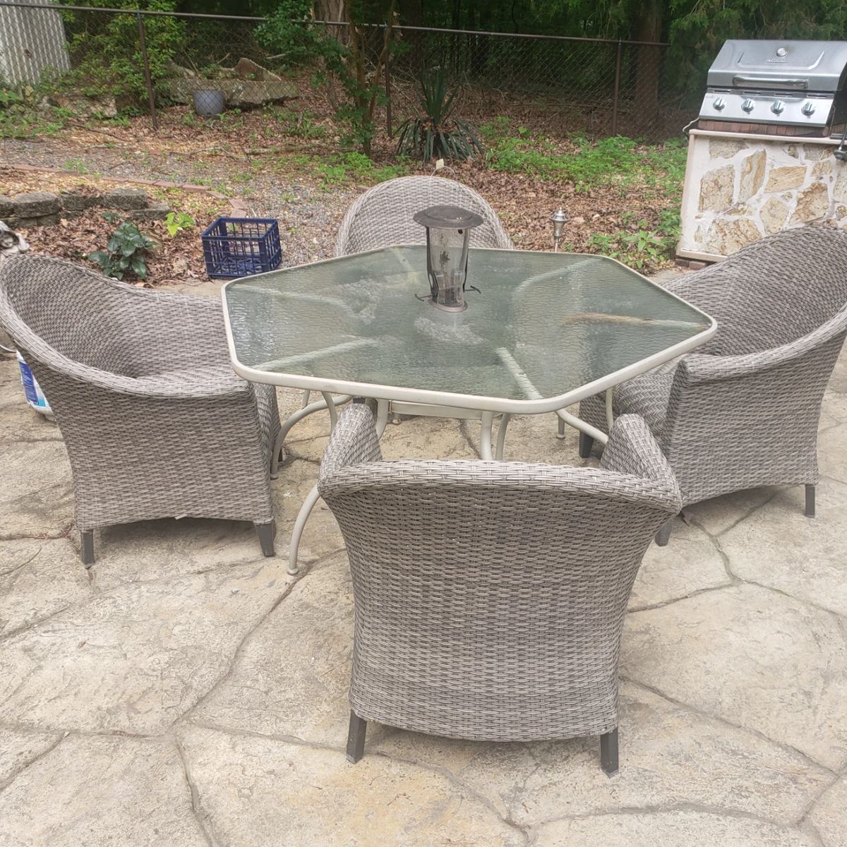 Nice patio table w 4 Rattan chairs