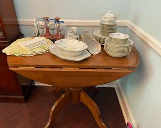 drop leaf table, set of china