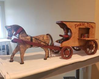 Vintage "Tinkle Tom" wood toy horse/wagon