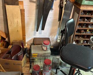 Many tools & hardware items in basement tool area