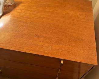 Here is a detail of the top of one of the Hickory chests. Excellent condition for a 1950's item
