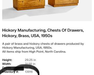 Remarkable Hickory furniture available. 3 pieces, 2 chests, and one long dresser. Available for pre-sale. 973-412-5750