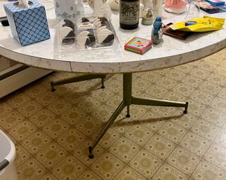 Funky formica kitchen table, white with green veining