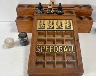 VINTAGE SPEEDBALL PEN NIB DISPLAY CASE & ACCESSORIES