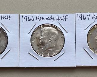 1964,1965,1966,1967 & 1968 D KENNEDY HALF DOLLARS