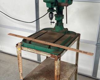 ROCKWELL INDUSTRIAL DRILL PRESS ON ROLLING WORK TABLE
