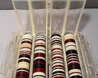 Vintage Poker Chips in Lucite Case
