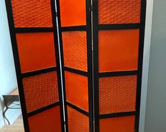 Room/space divider. Powerful orange color with black trim. Nice way to create room division and add decor to the space at the same time.
70H x 52 W