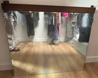 Heavy duty mirror for bedroom dresser. 32H by 36 Wide. Brown wood trim.