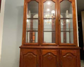 Cherrywood China Cabinet with inside lighting. Glass shelves. 78 x 15.5 x48
