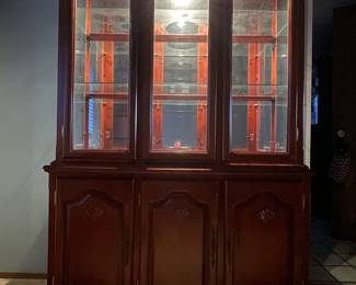 Cherrywood China Cabinet with inside lighting. Glass shelves. 78 x 15.5 x48