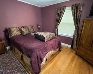 Serta queen mattress set and bedding (matching curtain panels available for sale too!)