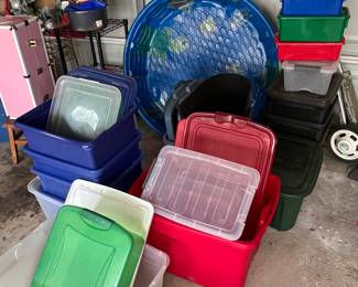 Storage bins and kiddie pool