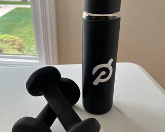 Peloton water bottle and weights