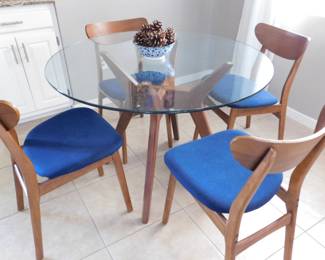 4 West Elm chairs and table with 1/2 inch glass.