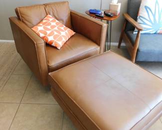 West Elm full leather chair and Ottoman (2 sets available)