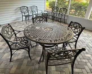 Black Wrought Iron patio Table/8 chairs